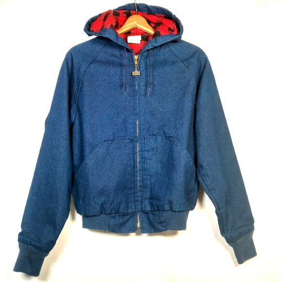 Walls Other - Vintage Walls Workwear Jacket S Blue Jean Denim Flannel Red Buffalo Plaid Lined